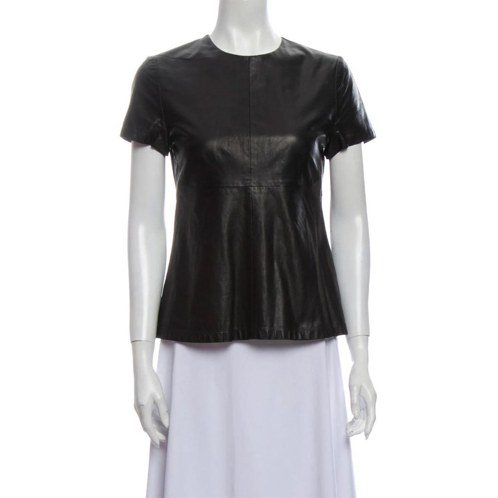 ALC Black Leather Top Shirt Short Sleeve T-SHIRT